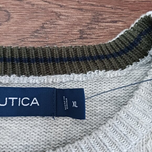 New NAUTICA Men's MARSHMALLOW COLOR BLOCK Cable Knit Sweater XL - Picture 3 of 6